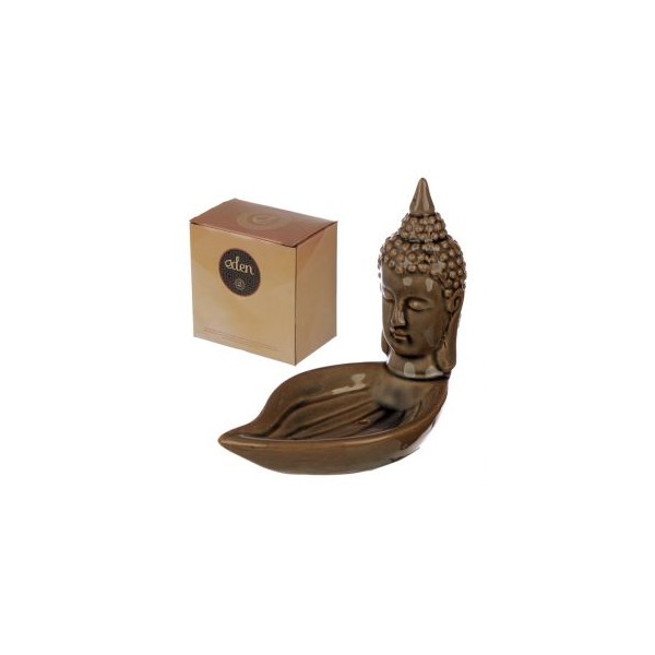 Brucia Incenso in Ceramica a Forma di Testa di Buddha Thai su Foglia